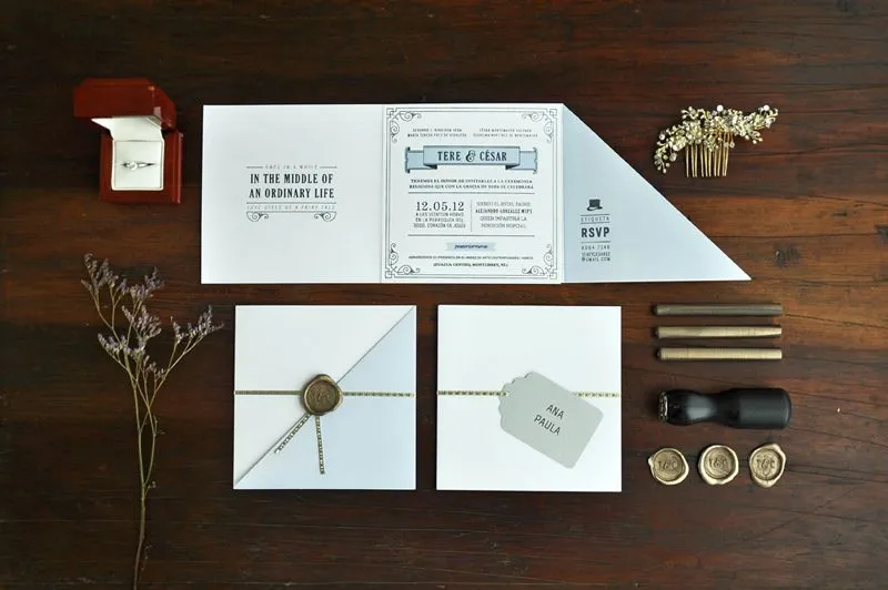 Tere + César's 1920s Inspired Letterpress Wedding Invitations