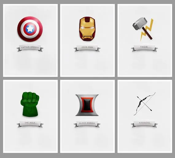 The Avengers Minimalist Symbol Posters, Set of 6