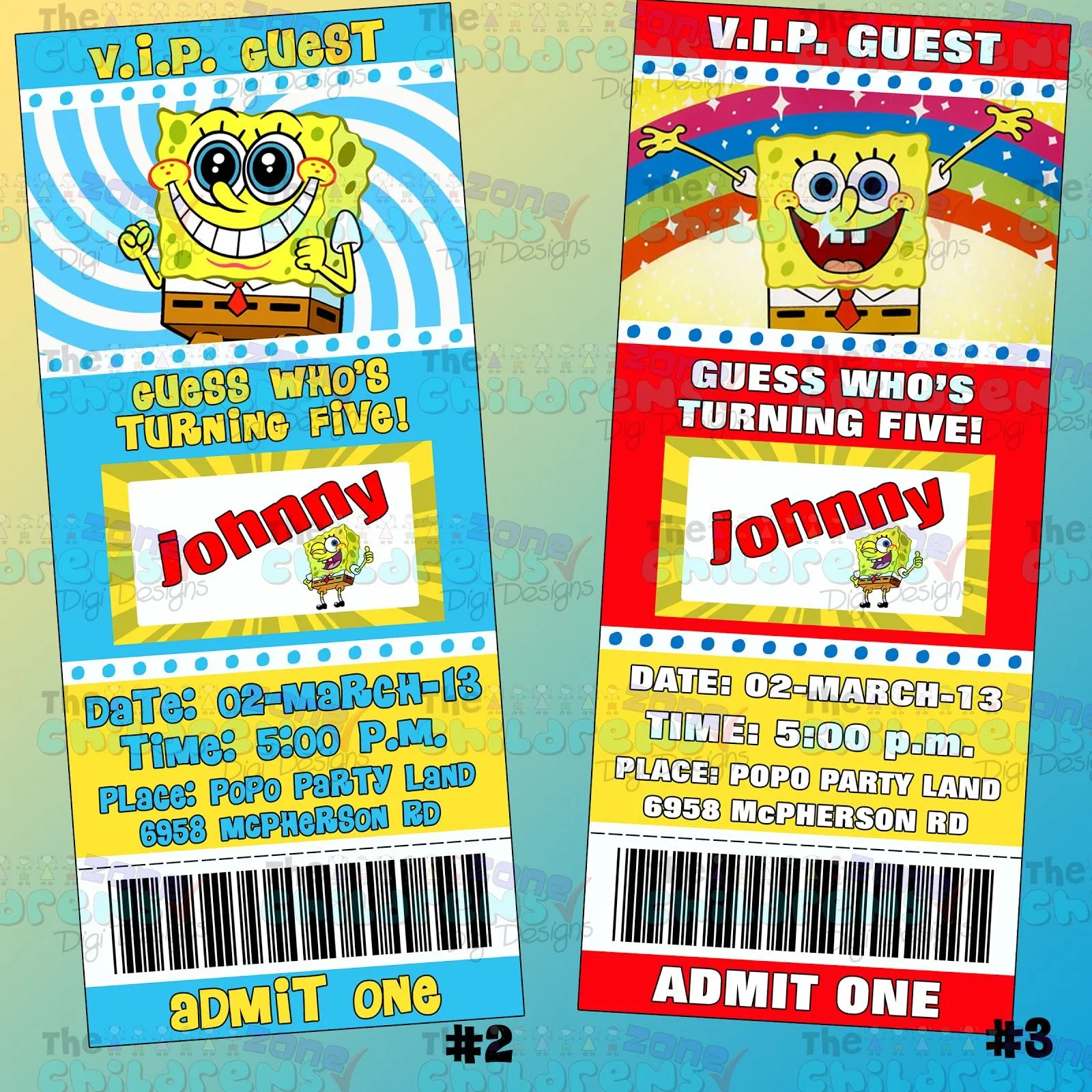 The Childrens Zone Digi Designs: Invitaciones de Bob Esponja