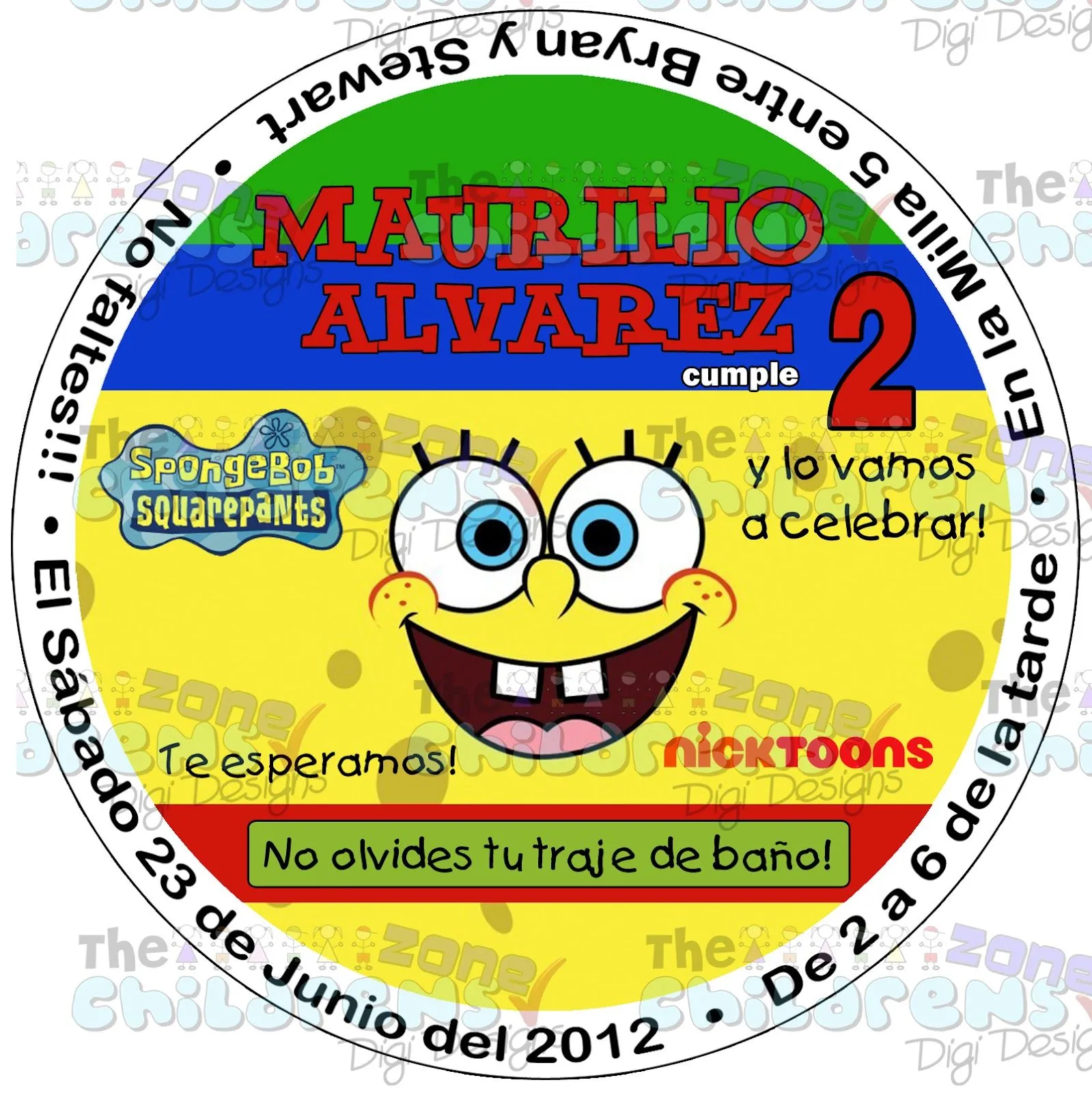 The Childrens Zone Digi Designs: Invitaciones Redondas de Bob Esponja