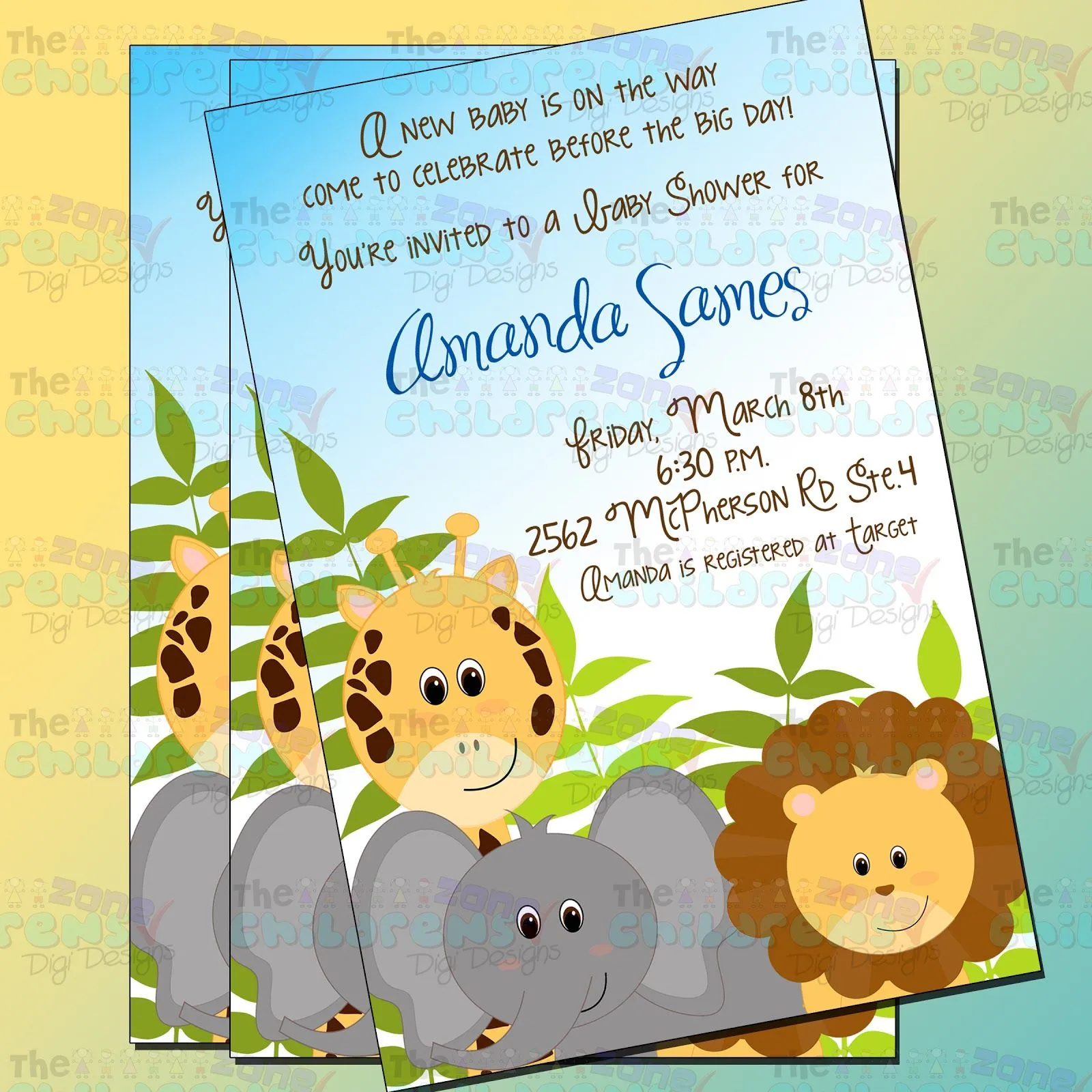 The Childrens Zone Digi Designs: Invitaciones para Baby Shower Safari