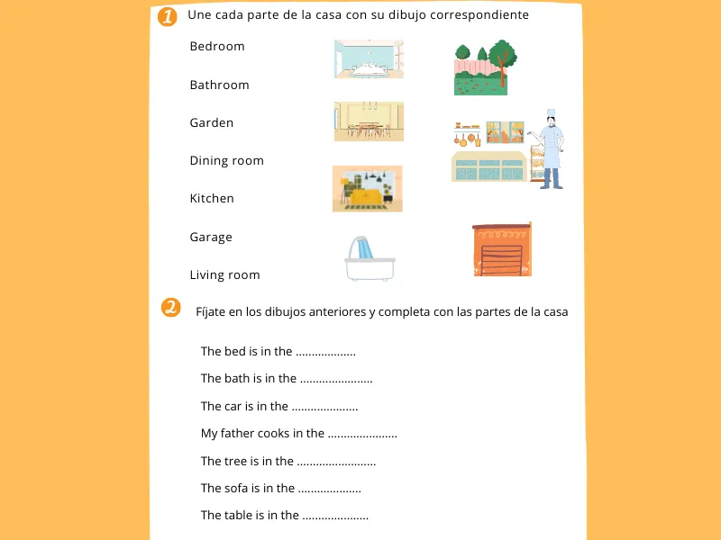 The house. Ficha para aprender las partes de la casa en inglés