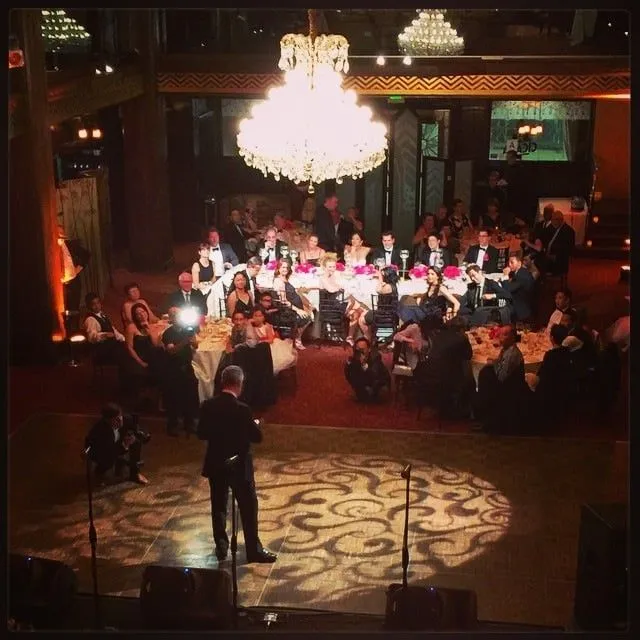 The spotlight on the head table she recommended and the gobo light ...