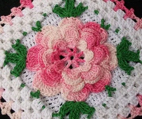 Thread Crochet Potholder with Pink Rose - a photo on Flickriver