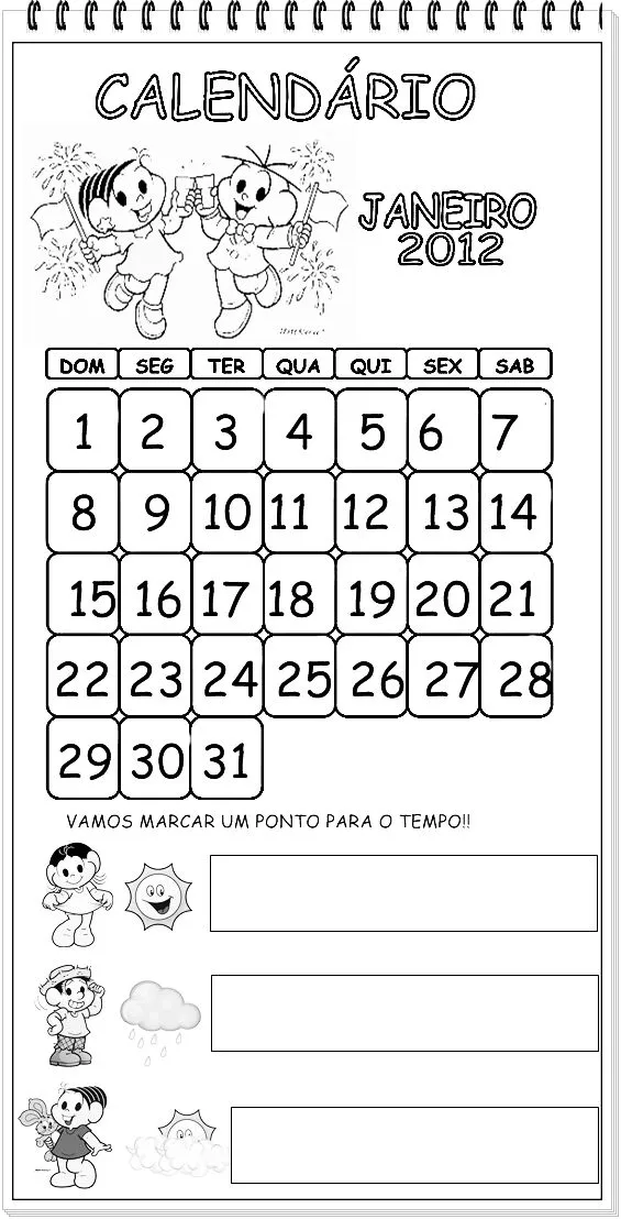 Tia Helainy: calendário 2012 para pintar (janeiro a abril)