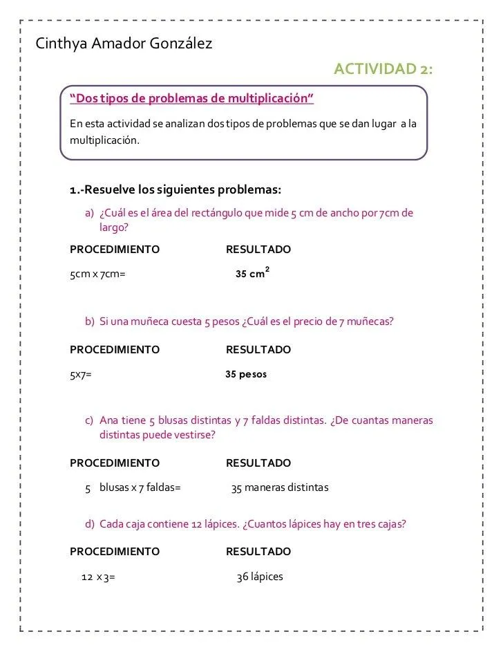 Dos tipos de problemas de multiplicacion