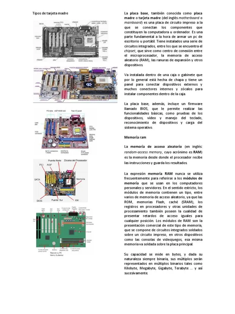 Tipos de Tarjeta Madre | PDF | Disco duro | Memoria de acceso aleatorio