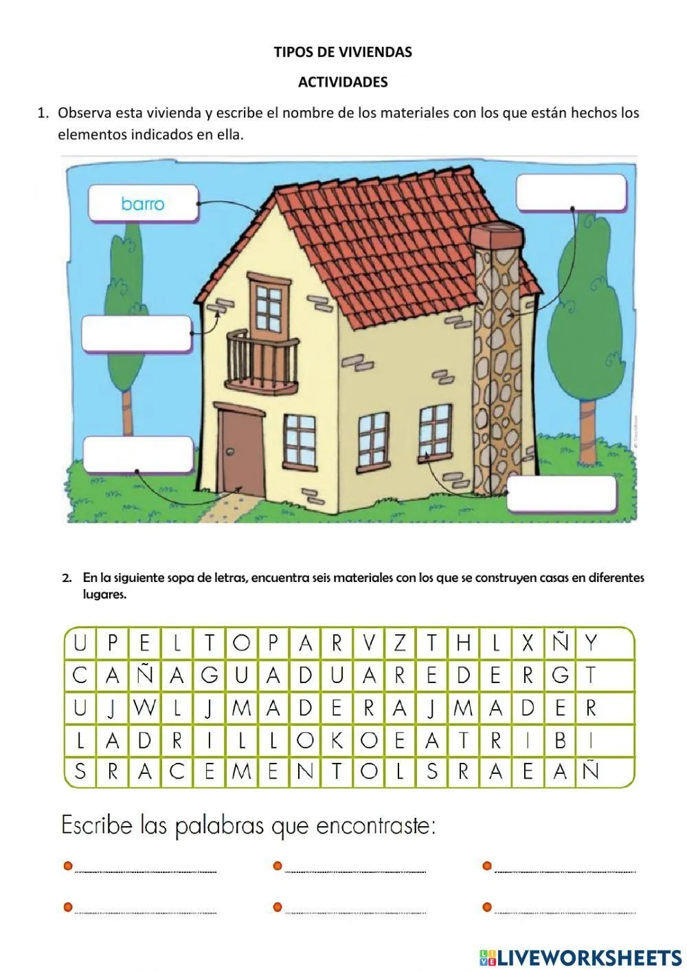 Tipos de Vivienda interactive activity | Live Worksheets