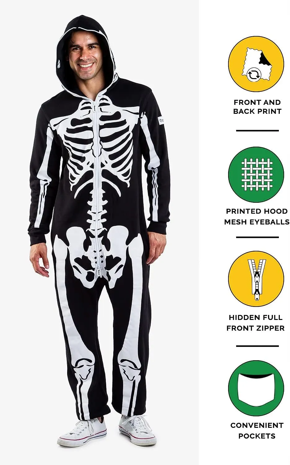 Tipsy Elves – Disfraz de esqueleto de Halloween con estampado al frente y  atrás de huesos de esqueleto para hombre Colombia