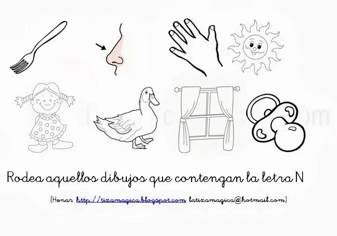 La tiza mágica: Rodea los dibujos que contienen la letra N