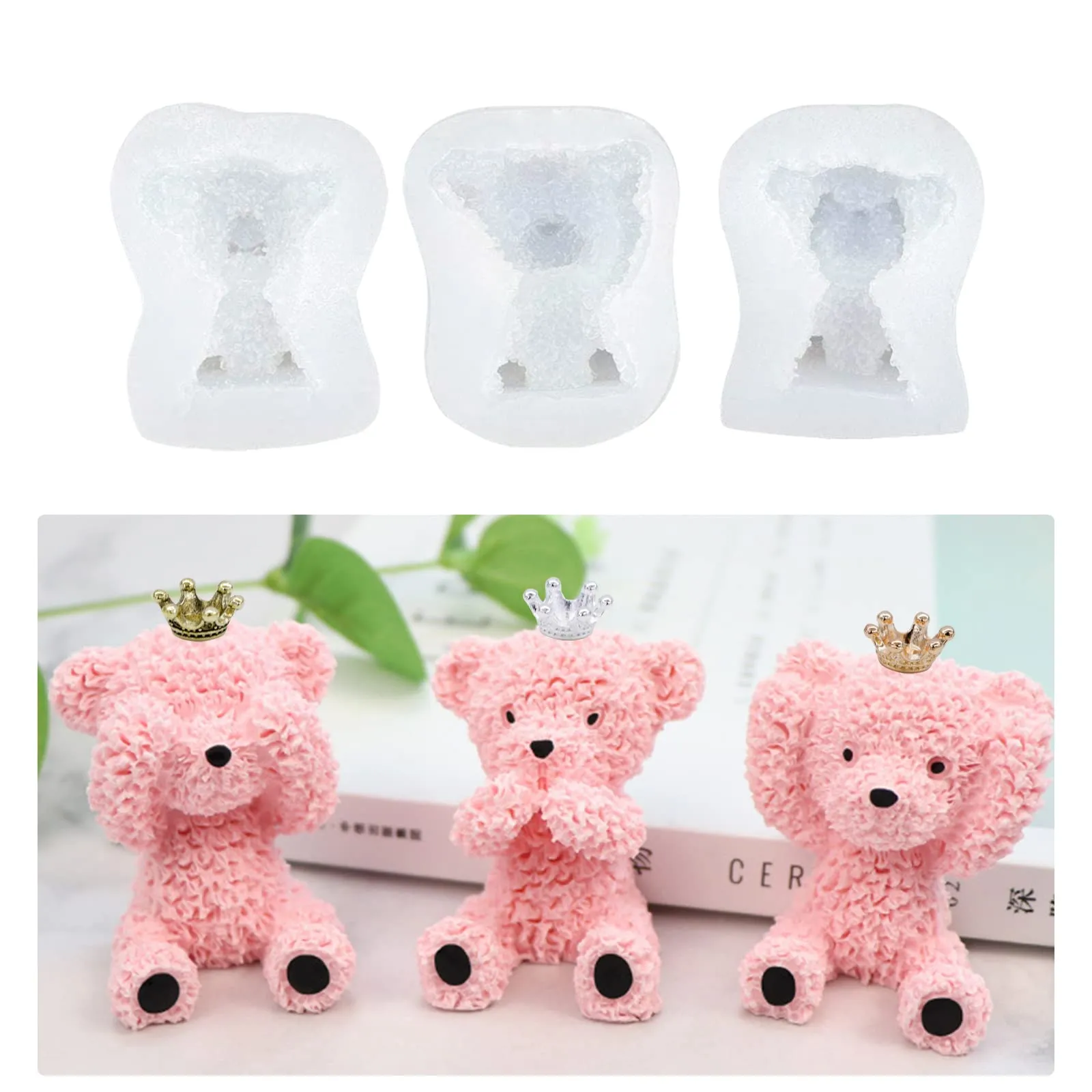 TOOYUK 3 moldes de oso de peluche 3D, molde de jabón con seis accesorios de  mini