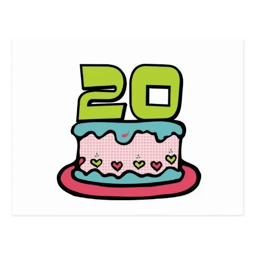 Torta de cumpleaños de 20 años postal | Zazzle