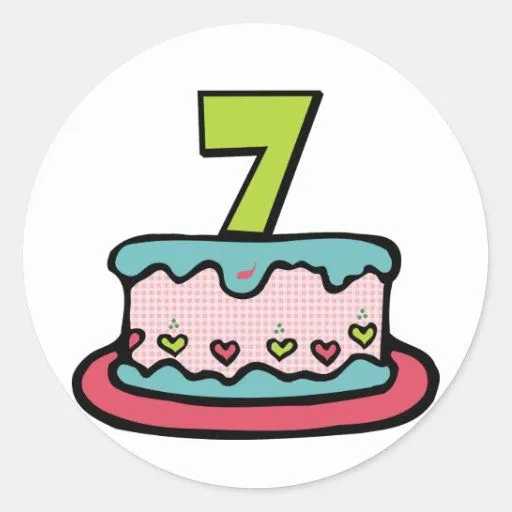 Torta de cumpleaños de 7 años etiquetas de Zazzle.