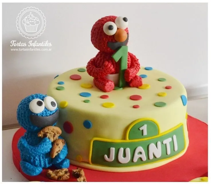 Torta de Plaza Sesamo con Mr Cookie & Elmo | Plaza Sesamo | Pinterest