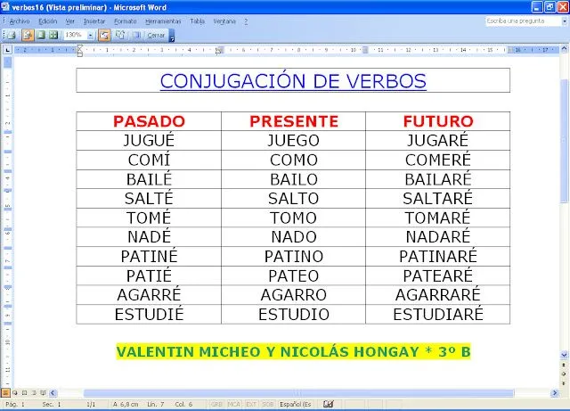 Trabajos 2011: TABLAS - CONJUGACIÓN DE VERBOS - 3º GRADO