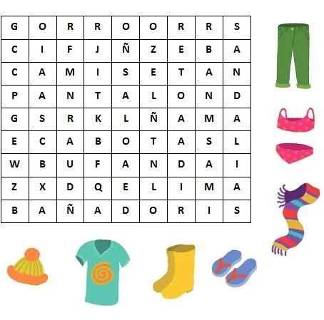 Sopa de letras : La ropa. | lecto-escritura | Pinterest