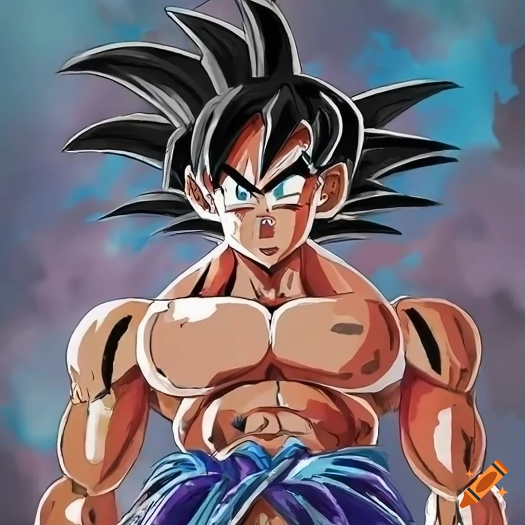 Todas las transformaciones de goku en un solo lienzo, de cuerpo completo,  pintadas a acuarela