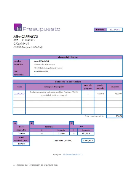 Transnuance Traducciones: MODELO DE PRESUPUESTO Y FACTURA