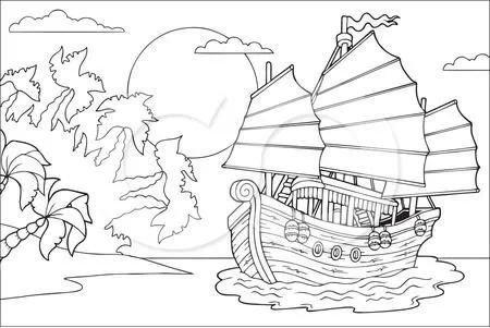 Transportes para colorear: Barcos chinos