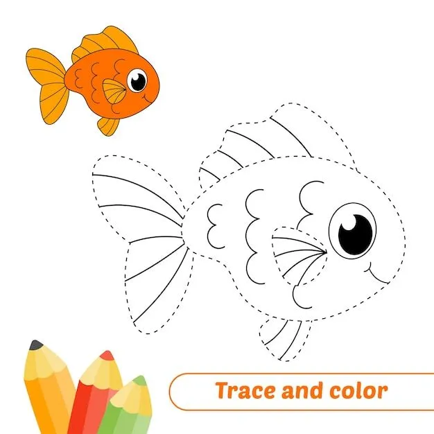 Traza y color para niños vector de peces dorados | Vector Premium