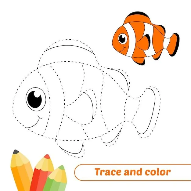 Traza y color para niños vector de pez payaso | Vector Premium