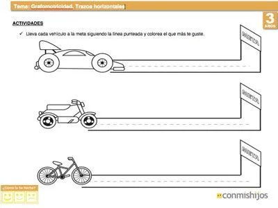 Hacer trazos horizontales. Ficha de iniciación al a escritura para ...