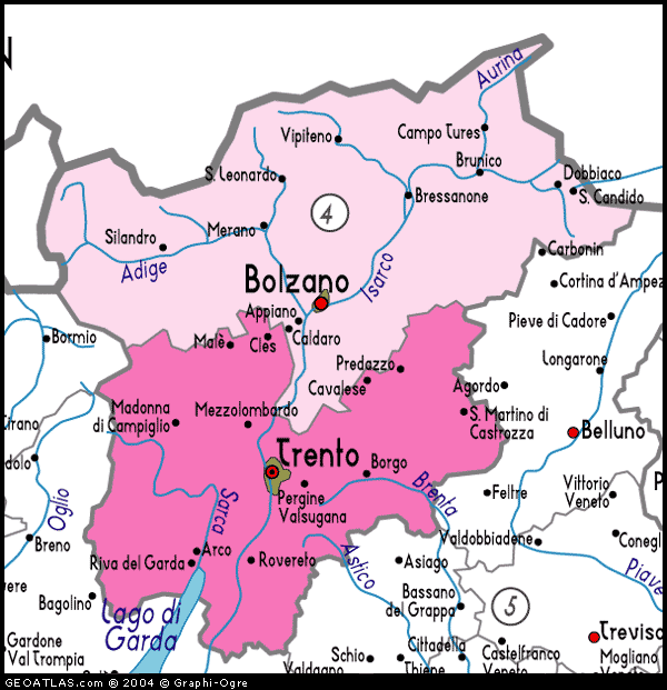 Trentino Alto Adige Cartina della Città | Mappa Cartina Italia ...