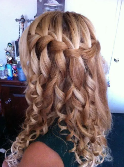 trenza cascada con bucles | peinados | Pinterest