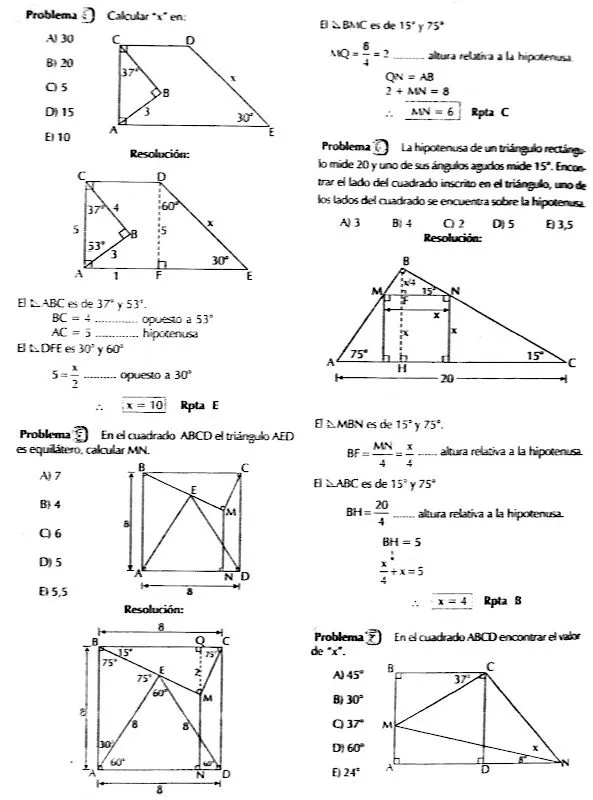 Triangulos Rectangulos Notables - Ejercicios Resueltos - Geometría ...