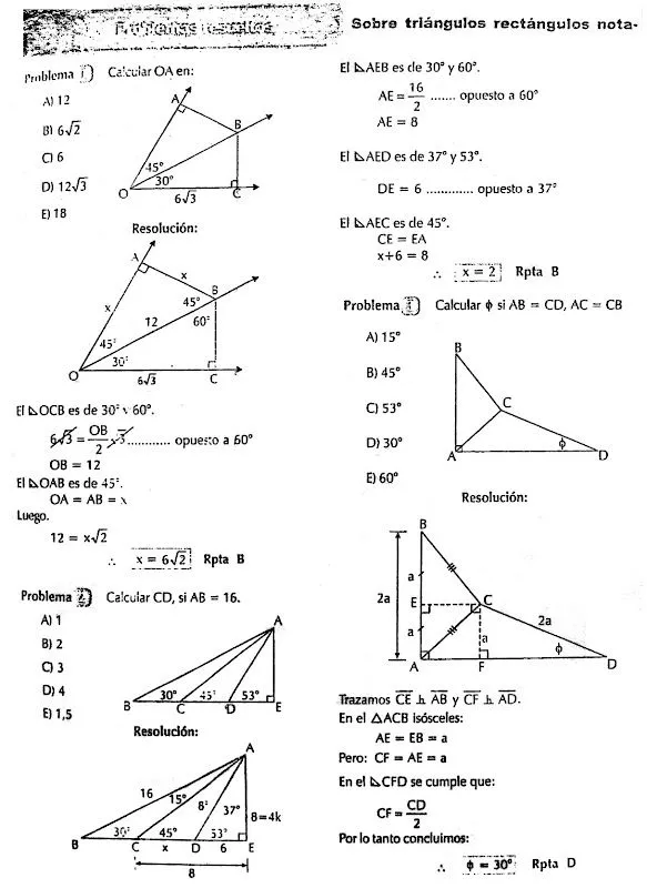 Triangulos Rectangulos Notables - Ejercicios Resueltos - Geometría ...