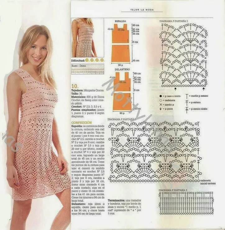 TRICO y CROCHET-madona-mía: Vestido a crochet con gráfico de puntos,