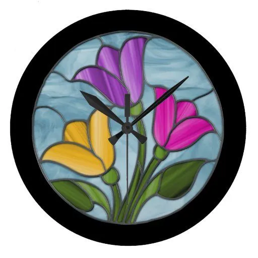 Tulipanes del vitral en colores de la primavera reloj | Zazzle