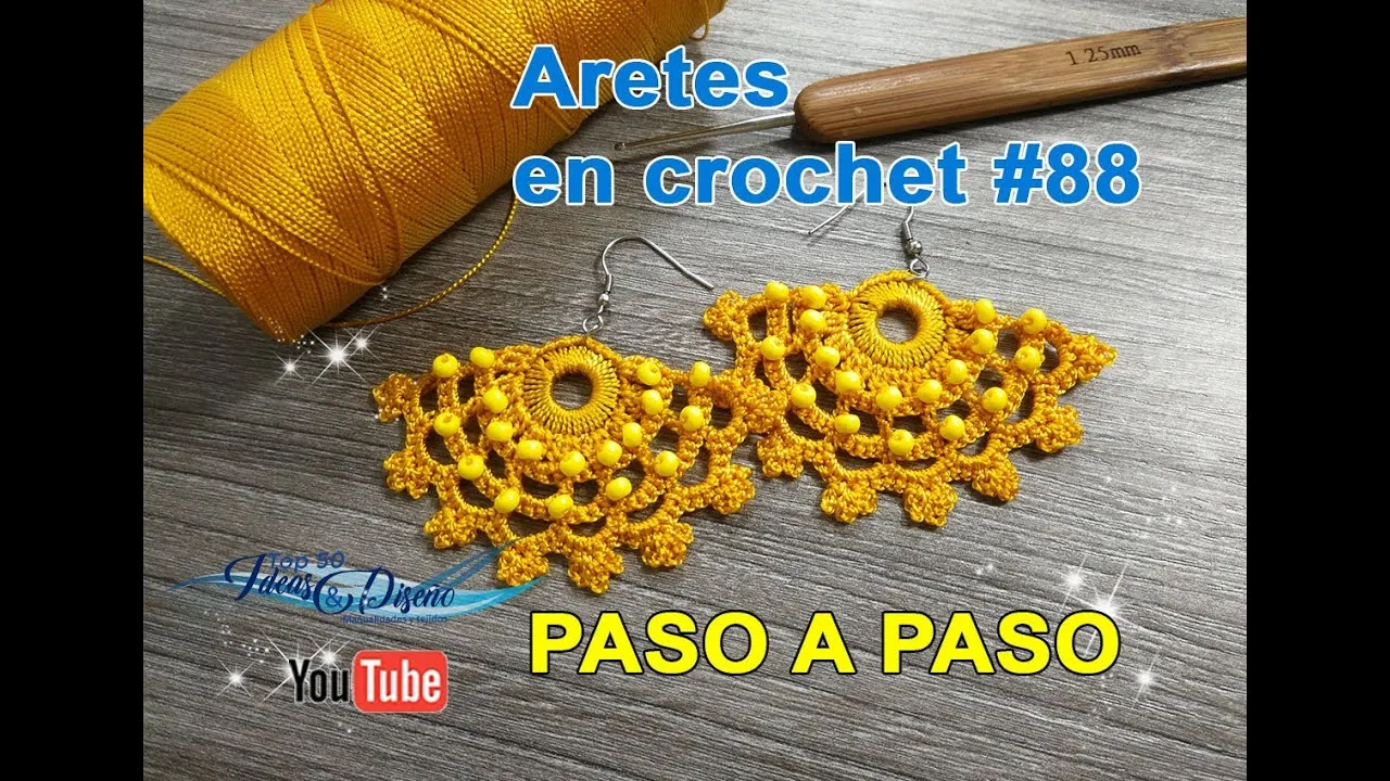 Tutorial Aretes en crochet #88 con mostacillas - YouTube