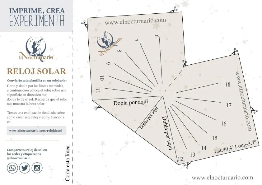 Tutorial con plantilla imprimible para crear un reloj de sol de papel