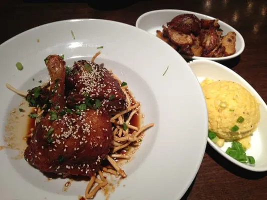 twice cooked duck, corn grits and zea's potatoes | Yelp