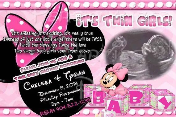 Twin Babies Minnie Mouse Baby Shower Invitation Downloaded and printa…