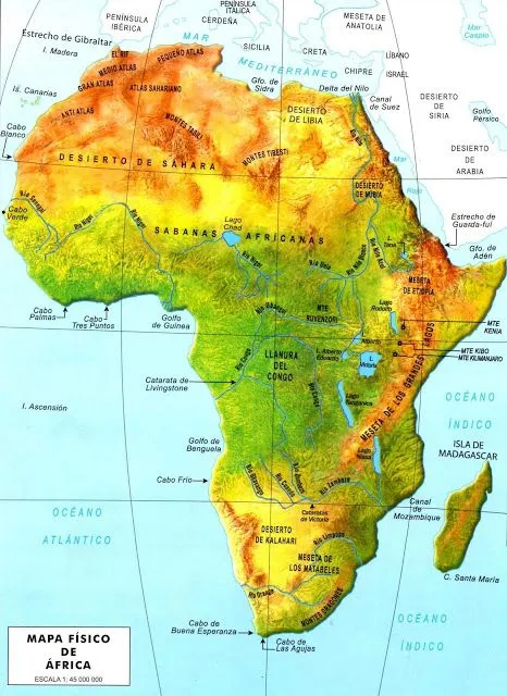 U1 Geografía: África mapa físico | Ms Sánchez