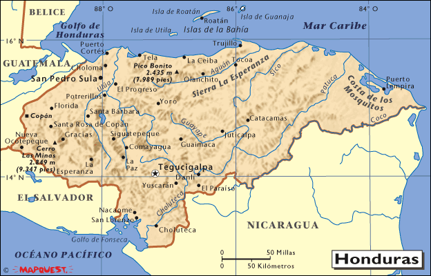 Mapas de Honduras y Tegucigalpa - Centroamérica - América Central