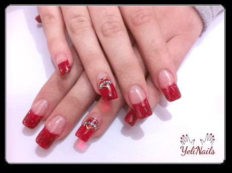 Uñas acrílico cristal en rojo / Nail art para San Valentín ...