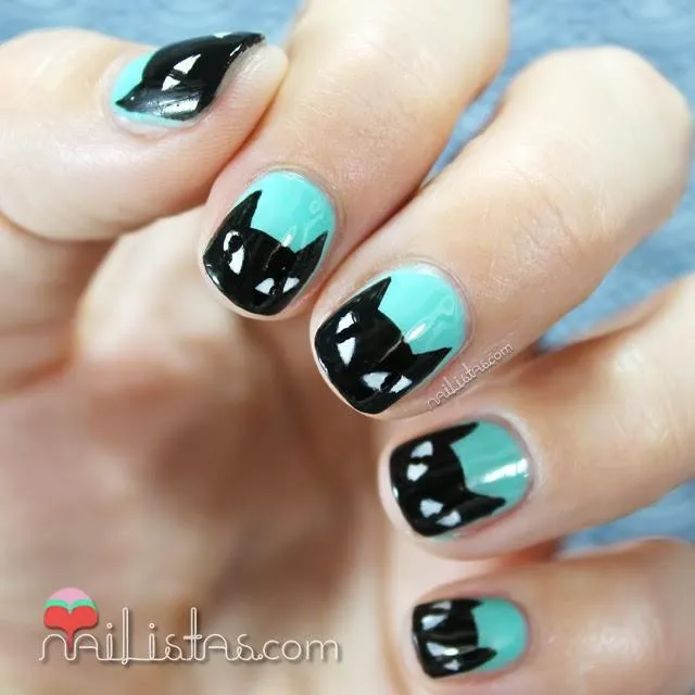 Uñas decoradas con gato negro y verde menta | #ManisdeHalloween ...