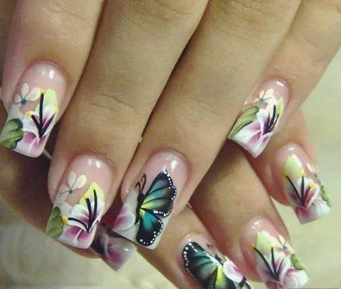 Uñas pintadas flores y mariposas | UÑAS | Pinterest | Nail Art ...