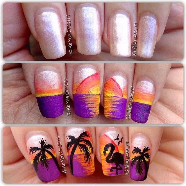 Uñas tropicales: 'Nail art' con atardeceres, mar, tortugas y ...