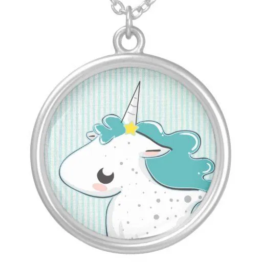 Unicornio azul del dibujo animado con el collar de de Zazzle.