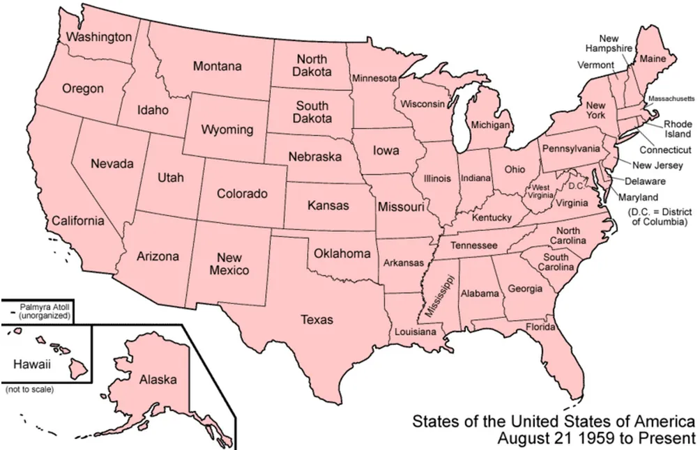 Estados Unidos de América: mapa político (50 estados) | Geografía