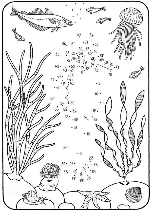 de unir puntos de un caballito de mar: dibujo para colorear e imprimir