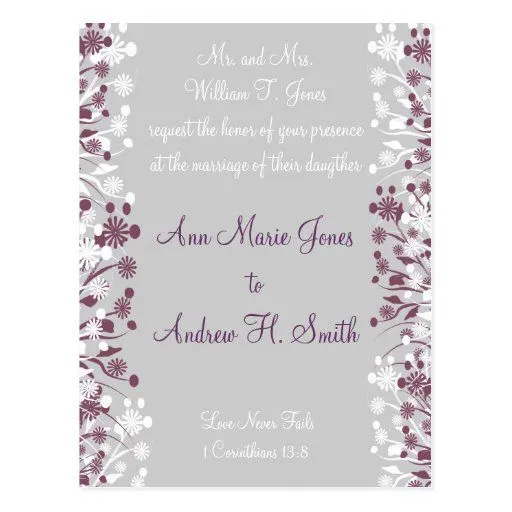 Uva cristiana y gris de la invitación del boda postales | Zazzle