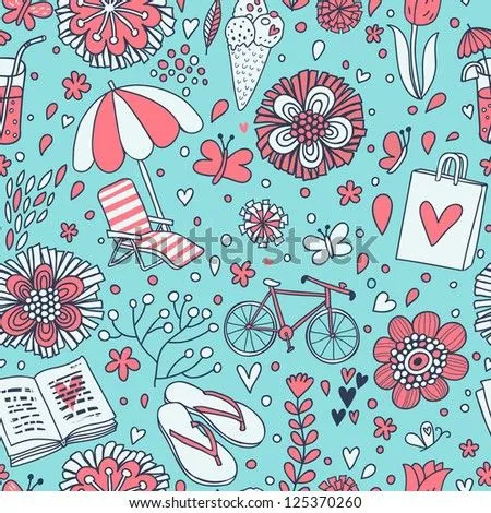 Vacation Concept Illustration. Vintage Seamless Pattern For Travel ...