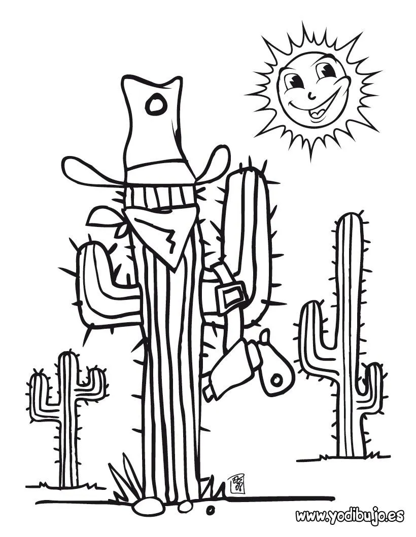 Vaqueros e indios: dibujos para pintar, cactus en el desierto para ...