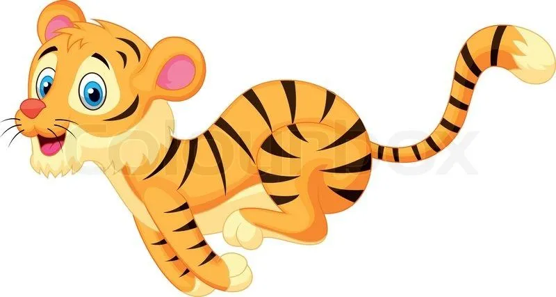 Vector illustration of Cute tiger cartoon running | Vector | Colourbox