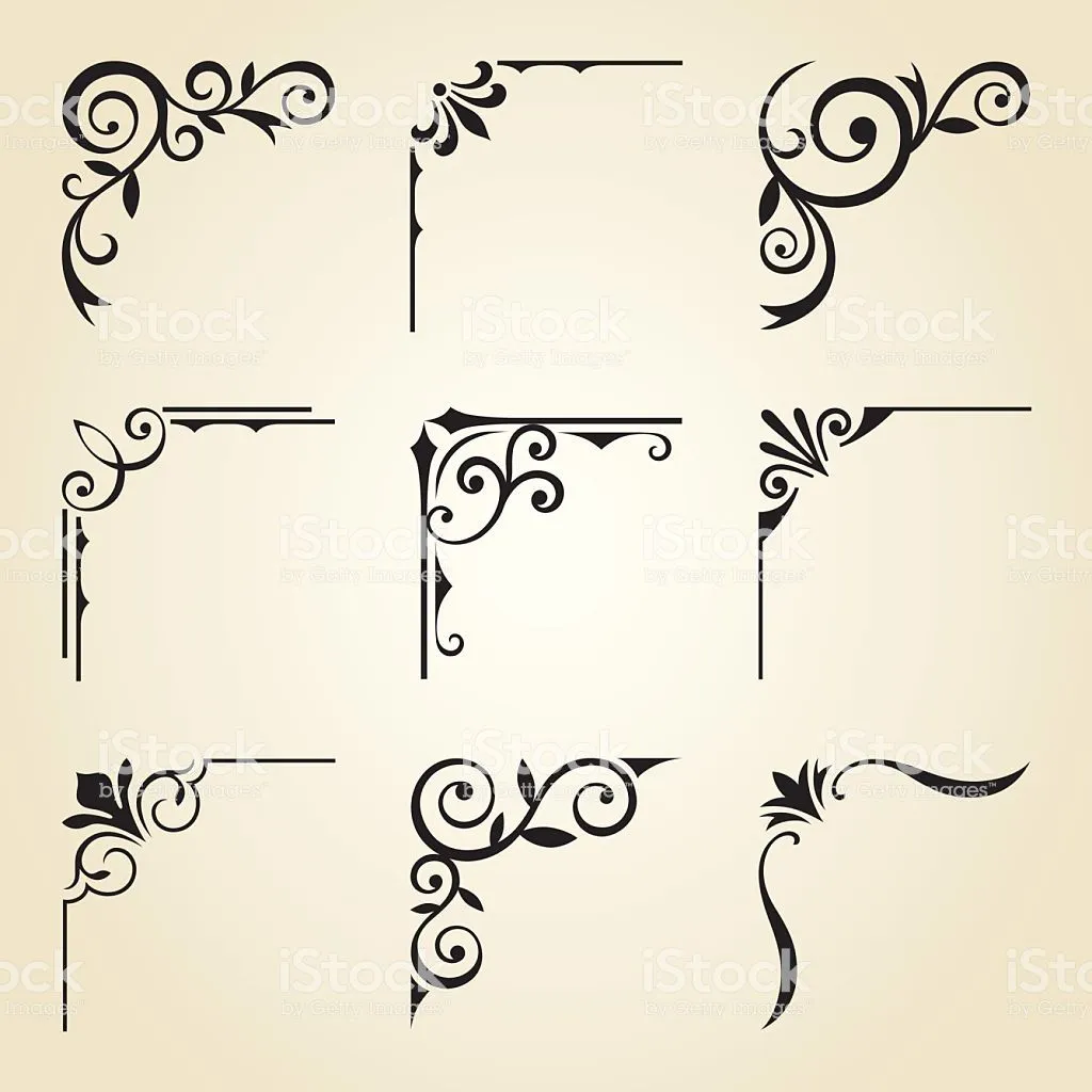 Vector illustration of decorative corner frame set. | Grecas decorativas,  Arte de madera ardiente, Manualidades